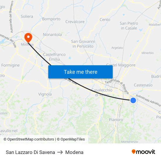 San Lazzaro Di Savena to Modena map
