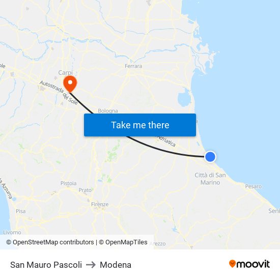 San Mauro Pascoli to Modena map