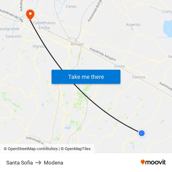 Santa Sofia to Modena map