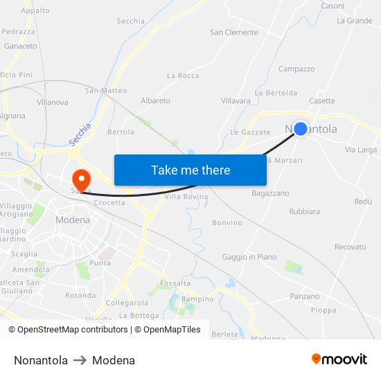 Nonantola to Modena map