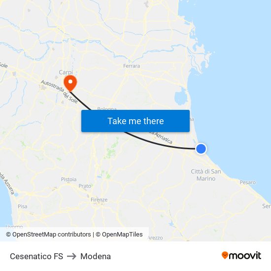 Cesenatico FS to Modena map