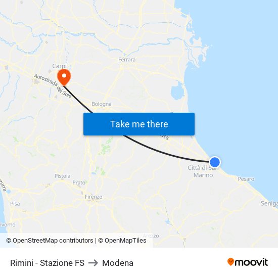 Rimini - Stazione FS to Modena map