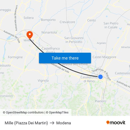 Mille (Piazza Dei Martiri) to Modena map