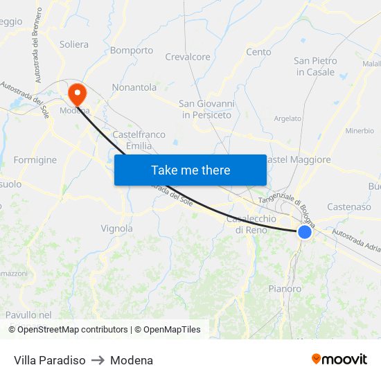 Villa Paradiso to Modena map