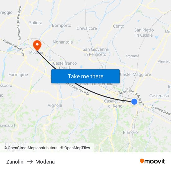Zanolini to Modena map