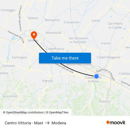 Centro Vittoria - Mast to Modena map