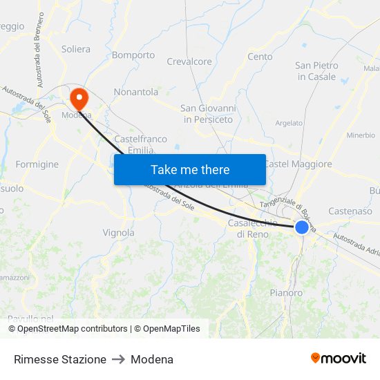 Rimesse Stazione to Modena map