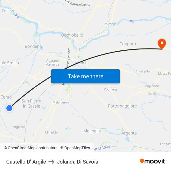 Castello D' Argile to Jolanda Di Savoia map