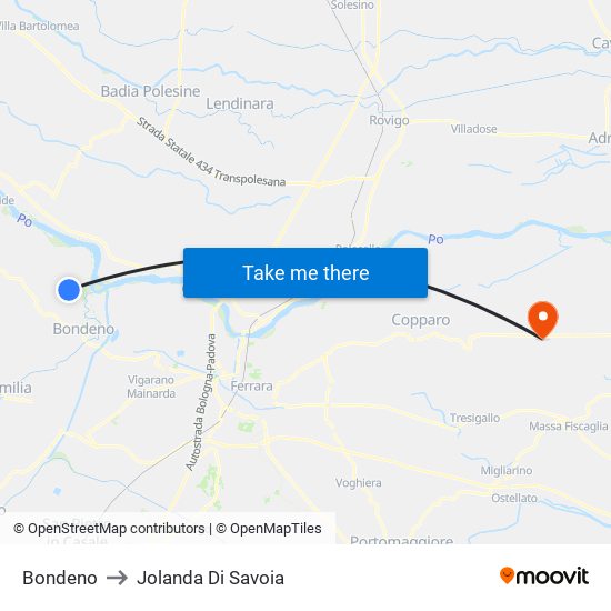 Bondeno to Jolanda Di Savoia map