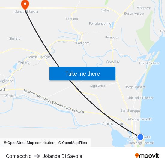 Comacchio to Jolanda Di Savoia map