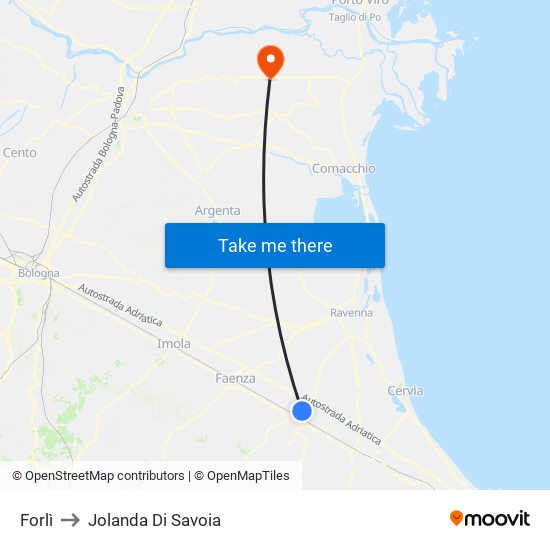 Forlì to Jolanda Di Savoia map