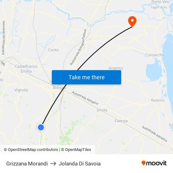Grizzana Morandi to Jolanda Di Savoia map