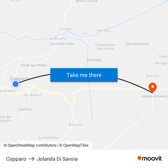 Copparo to Jolanda Di Savoia map