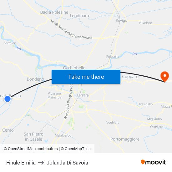 Finale Emilia to Jolanda Di Savoia map