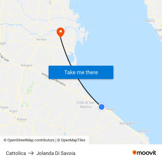 Cattolica to Jolanda Di Savoia map