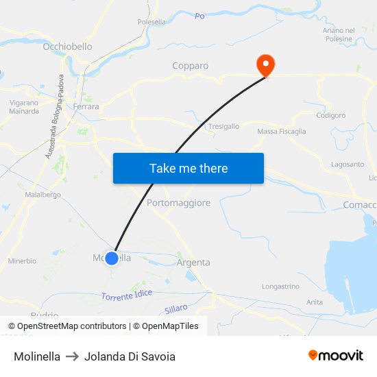 Molinella to Jolanda Di Savoia map