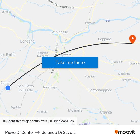 Pieve Di Cento to Jolanda Di Savoia map