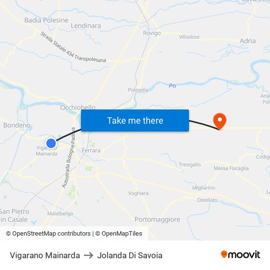 Vigarano Mainarda to Jolanda Di Savoia map