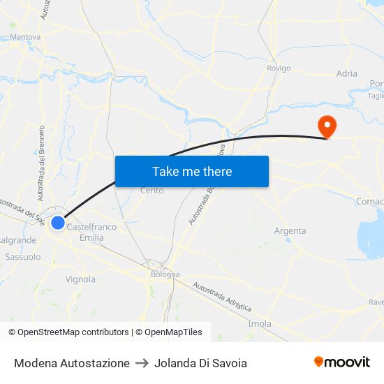 Modena  Autostazione to Jolanda Di Savoia map
