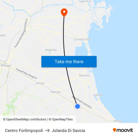 Centro Forlimpopoli to Jolanda Di Savoia map