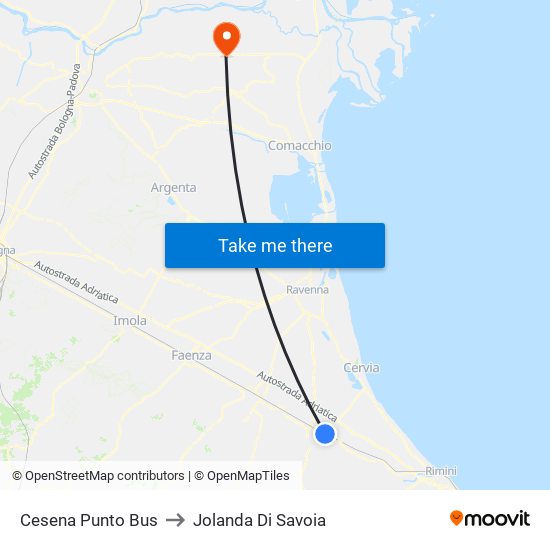 Cesena Punto Bus to Jolanda Di Savoia map