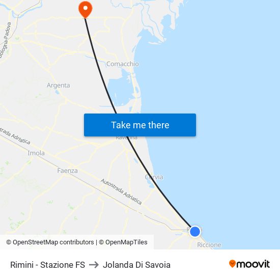 Rimini - Stazione FS to Jolanda Di Savoia map