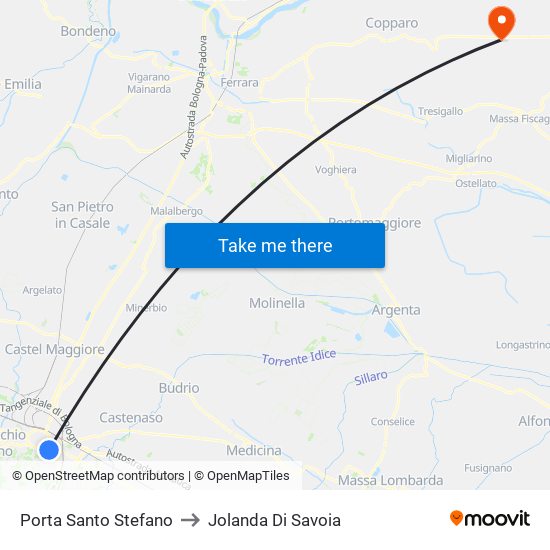 Porta Santo Stefano to Jolanda Di Savoia map