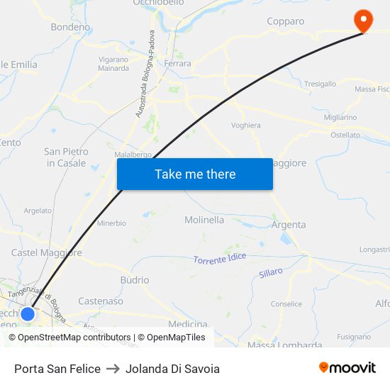 Porta San Felice to Jolanda Di Savoia map