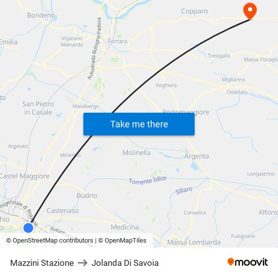 Mazzini Stazione to Jolanda Di Savoia map