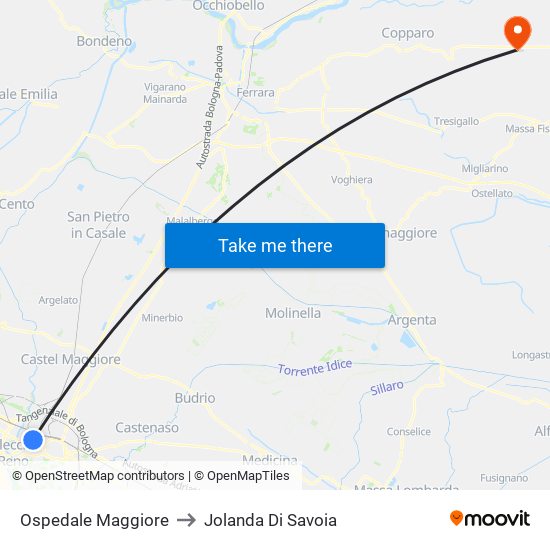 Ospedale Maggiore to Jolanda Di Savoia map