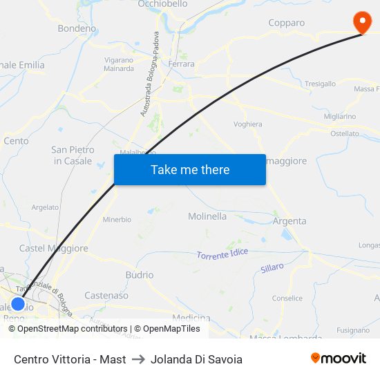 Centro Vittoria - Mast to Jolanda Di Savoia map