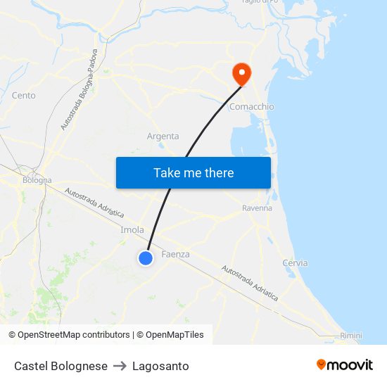 Castel Bolognese to Lagosanto map