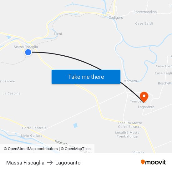 Massa Fiscaglia to Lagosanto map
