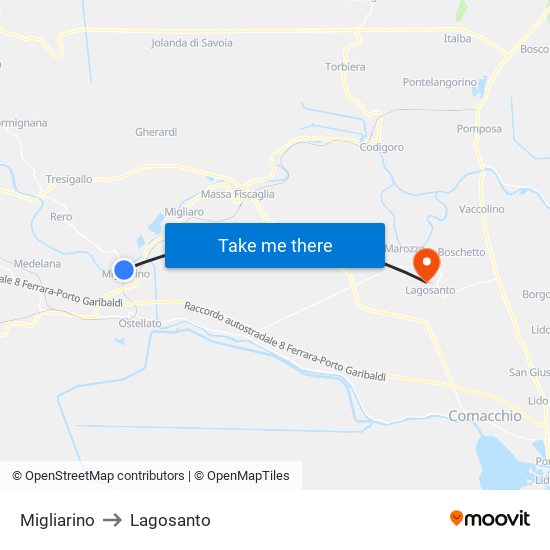 Migliarino to Lagosanto map