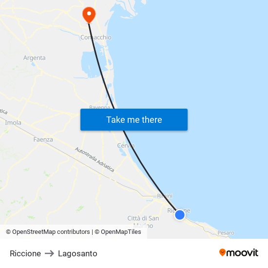 Riccione to Lagosanto map