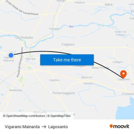 Vigarano Mainarda to Lagosanto map