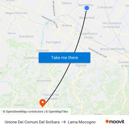 Unione Dei Comuni Del Sorbara to Lama Mocogno map
