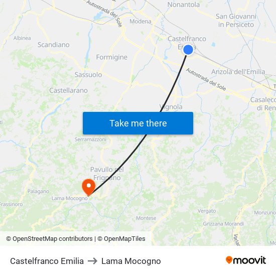 Castelfranco Emilia to Lama Mocogno map