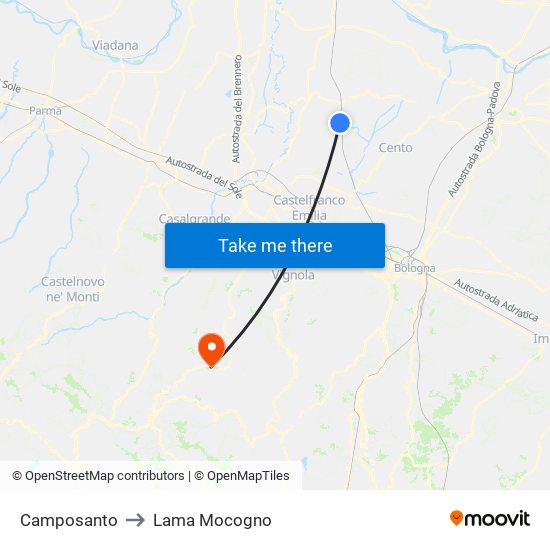 Camposanto to Lama Mocogno map