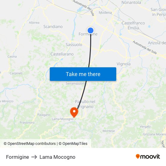 Formigine to Lama Mocogno map