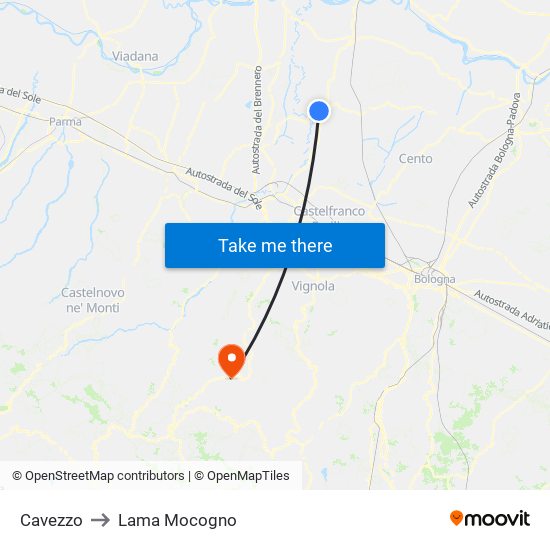 Cavezzo to Lama Mocogno map