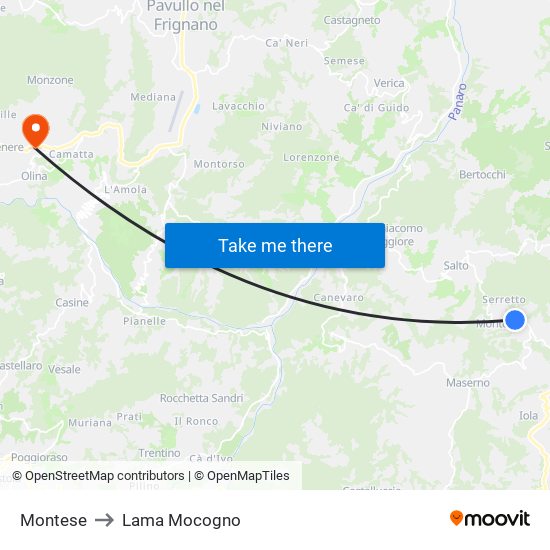 Montese to Lama Mocogno map