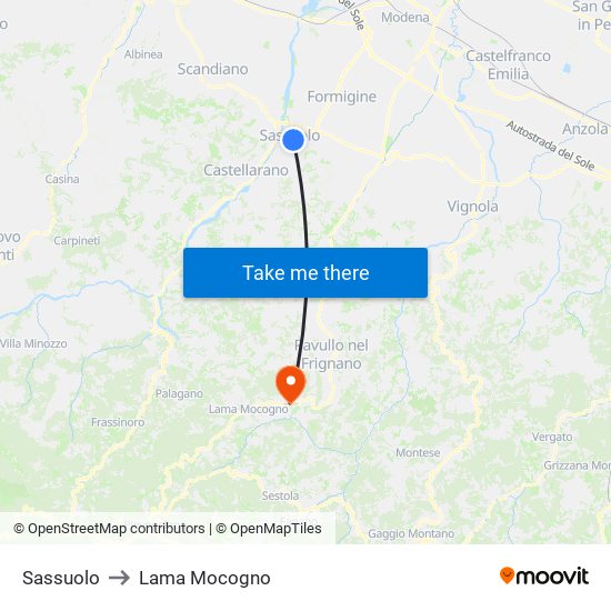 Sassuolo to Lama Mocogno map