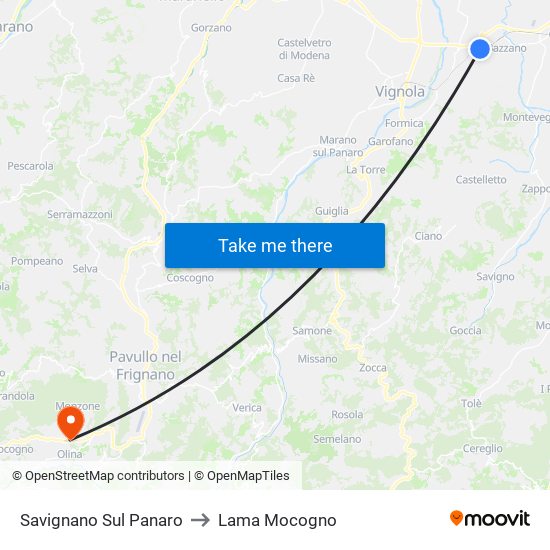 Savignano Sul Panaro to Lama Mocogno map