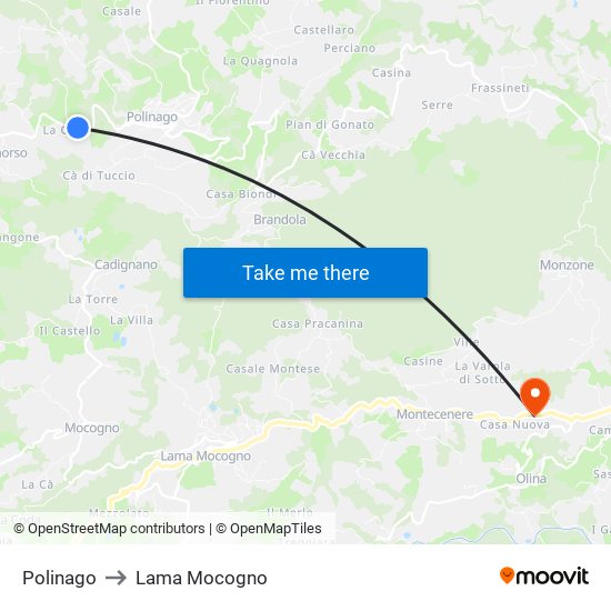 Polinago to Lama Mocogno map