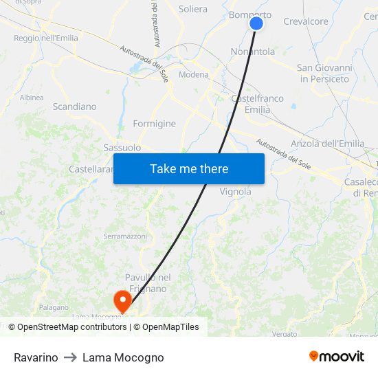 Ravarino to Lama Mocogno map