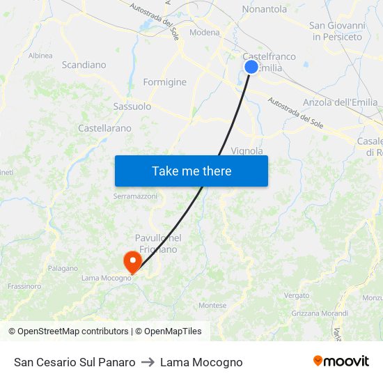 San Cesario Sul Panaro to Lama Mocogno map