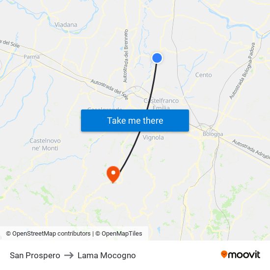 San Prospero to Lama Mocogno map