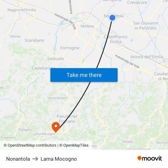 Nonantola to Lama Mocogno map