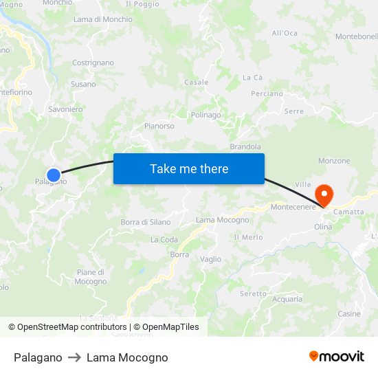 Palagano to Lama Mocogno map